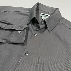 Johnston & Murphy Button Down Shirt Micro Stripe Snap Collar Gray Men's‎ Medium
